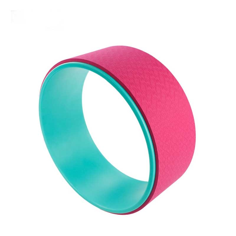 Pink Classic Yoga Wheel, durable PVC with anti-slip surface, built to support over 500lbs. Ideal for back pain relief, stretching muscles, and improving flexibility.
