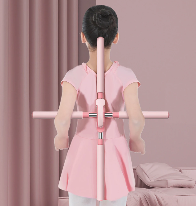 Pink Adjustable back corrector stick. Improves posture & alignment. Stainless steel, comfortable grip.